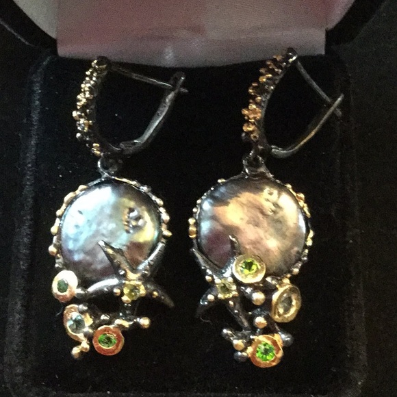 Exquisite Genuine Peacock Pearl Earrings - Picture 5 of 7